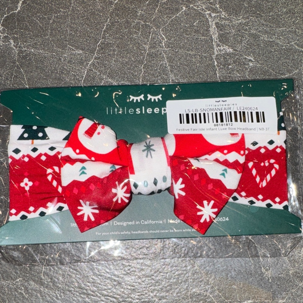 Little Sleepies Red and White Festive Fair Isle Infant Luxe Holiday Bow Headband